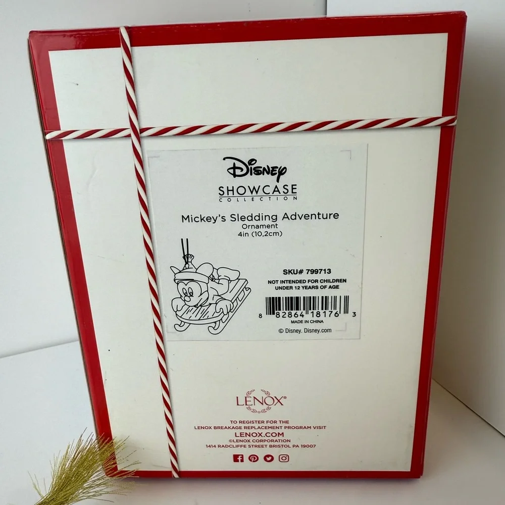 Lenox Disney Showcase Mickey’s Sledding Adventure‎ Ornament – 4” NEW OPEN BOX